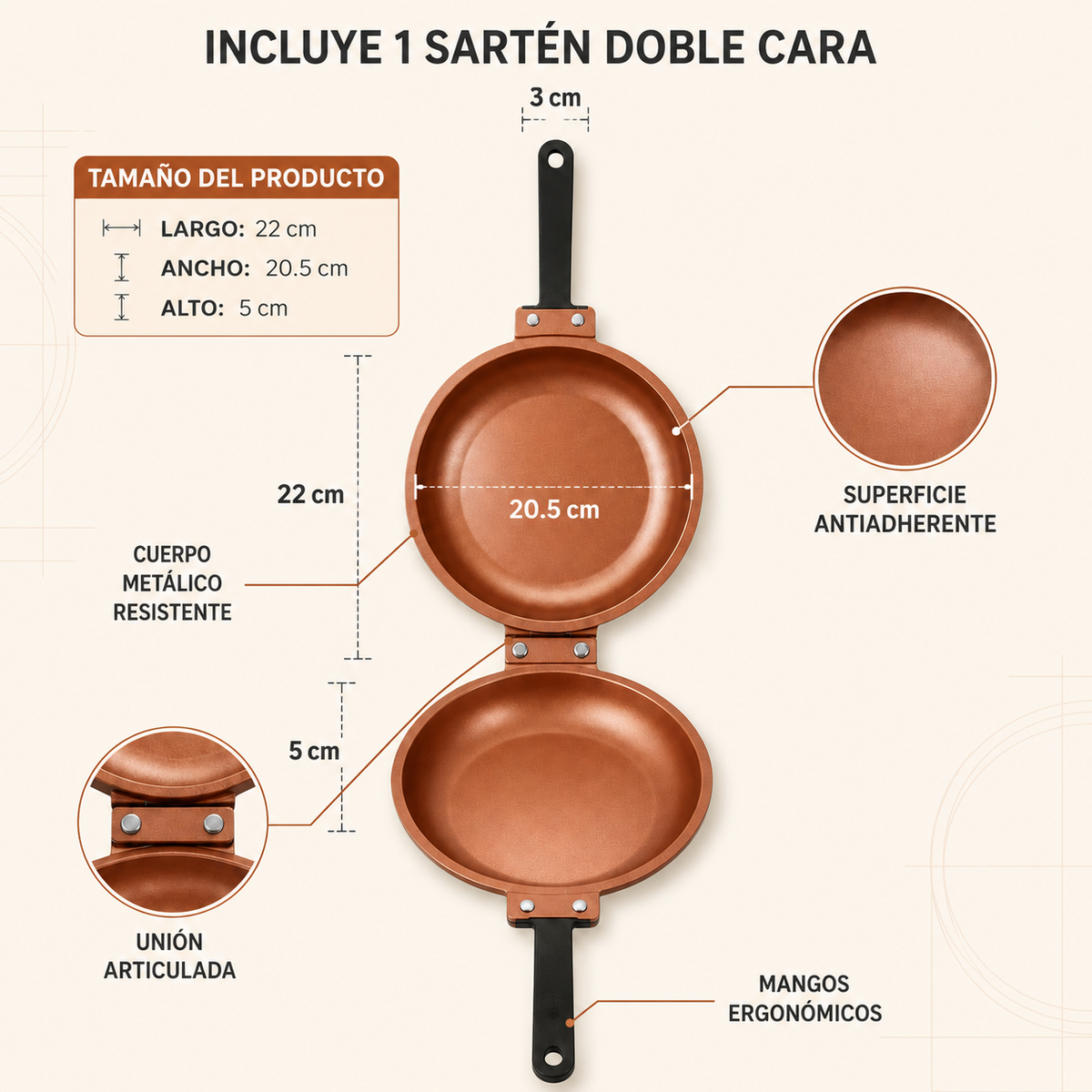 Sartén Antiadherente Doble Cara 2 en 1 | Cocina Uniforme y Fácil