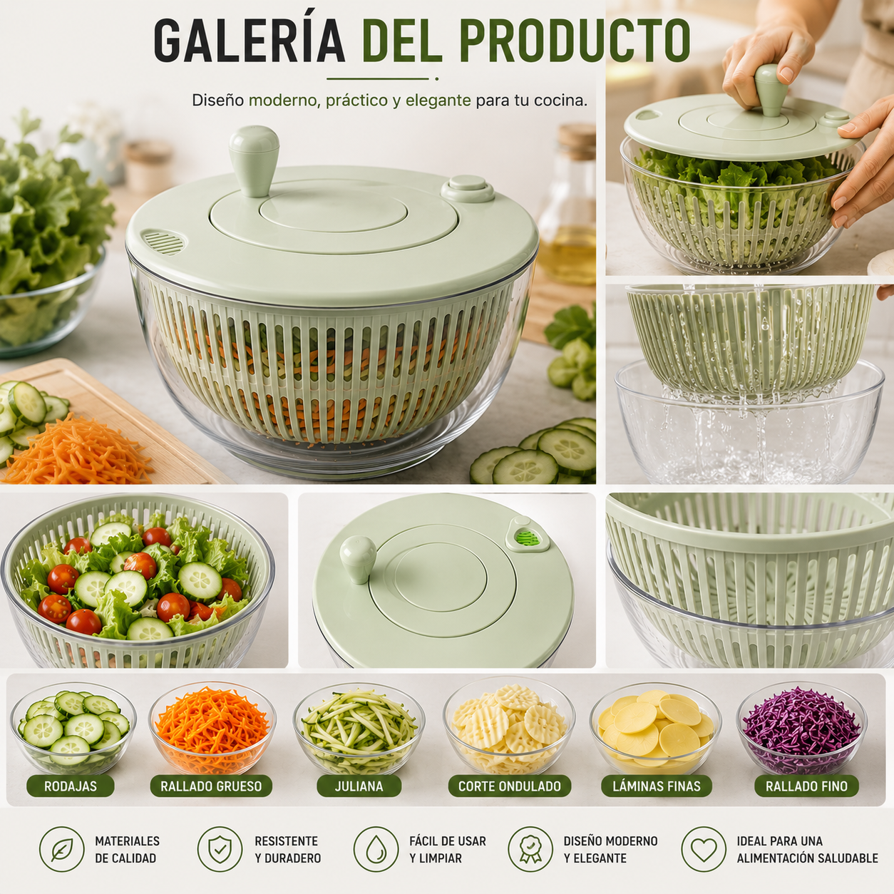 FreshPrep™ | Escurridor y Cortador Multifuncional para Frutas y Verduras