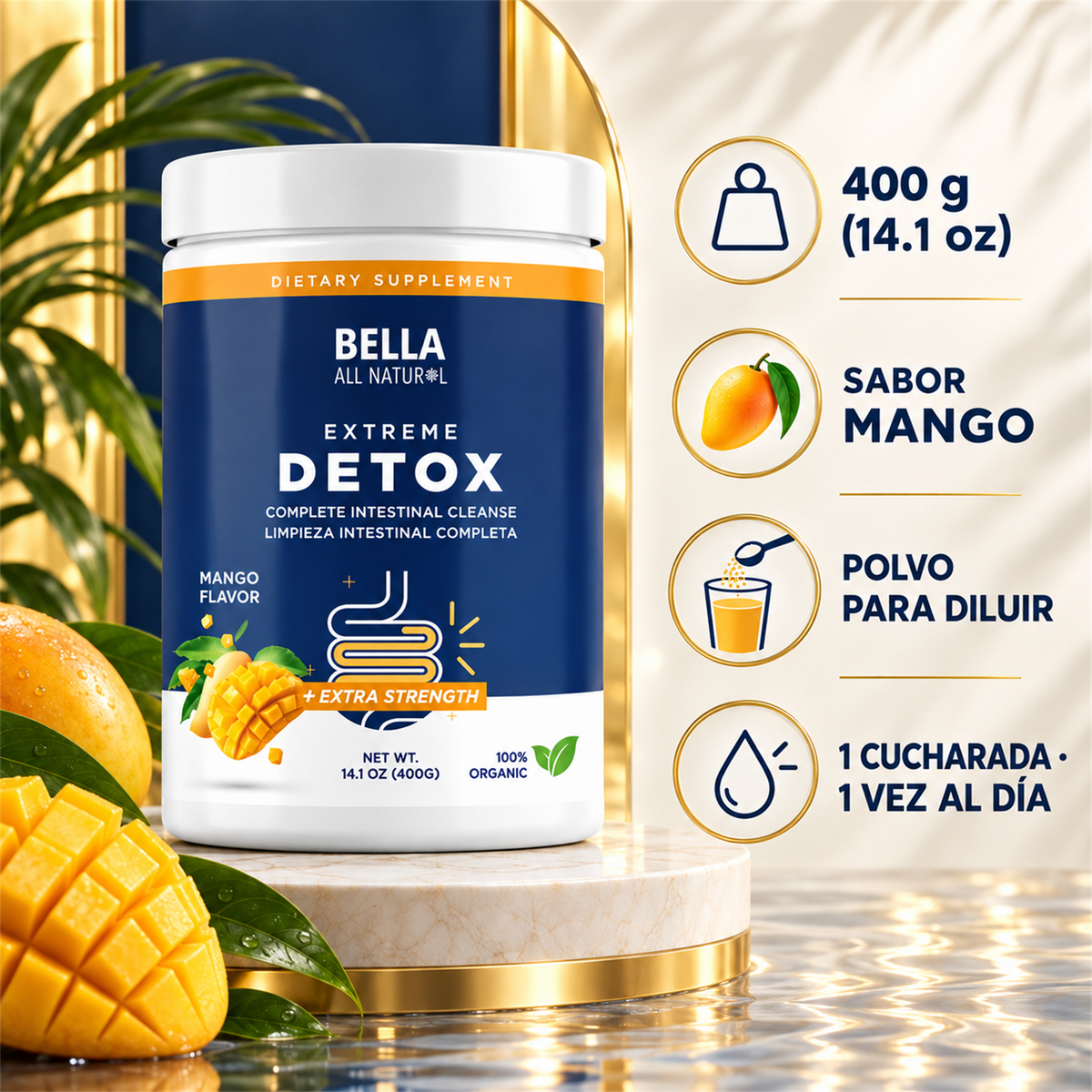 Presentación, sabor y modo de uso de Bella Extreme Detox