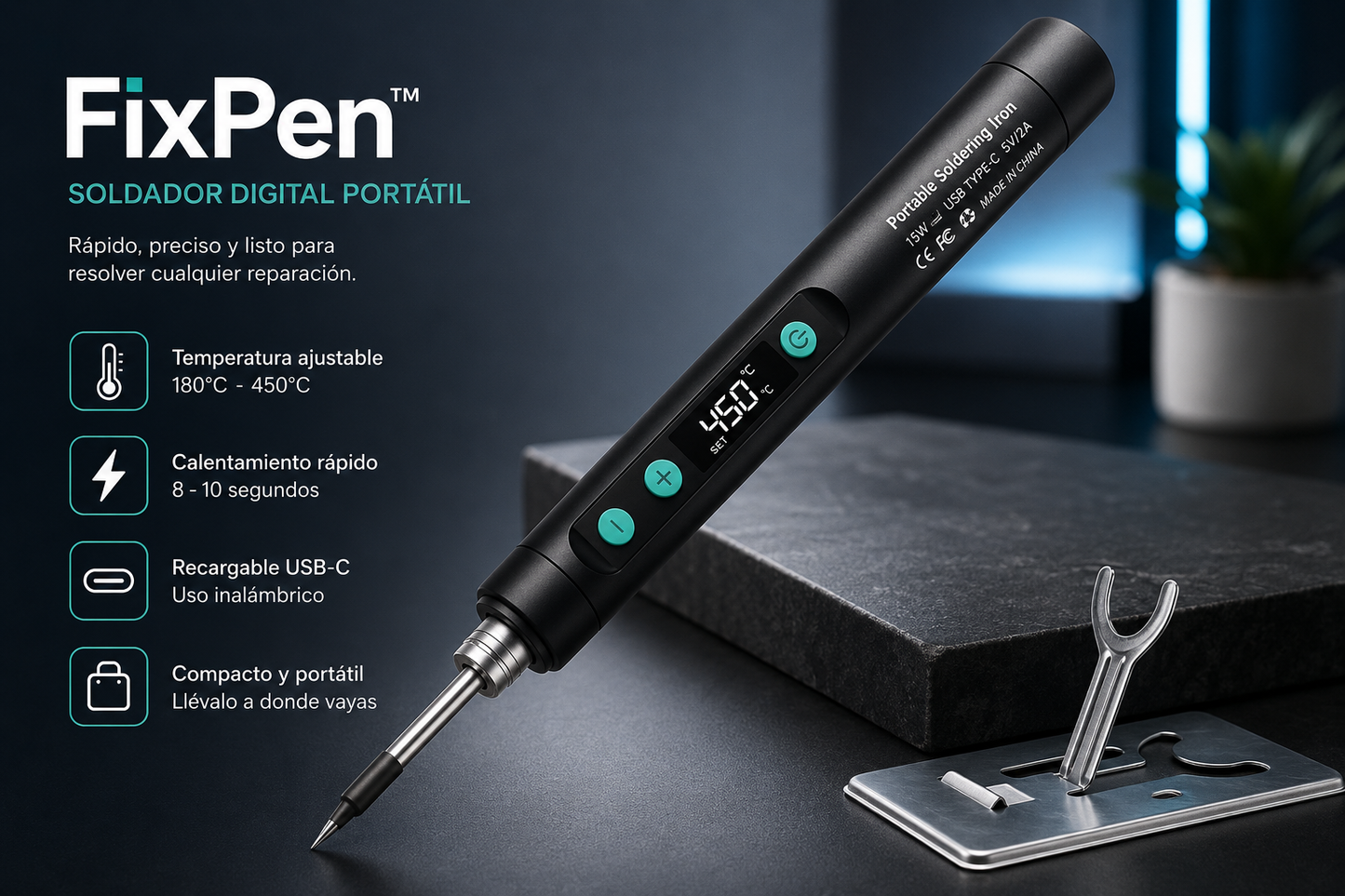 FixPen™ Soldador Digital Portátil Recargable USB-C