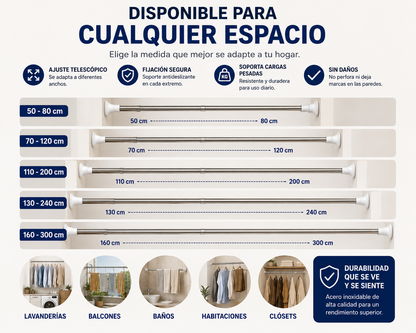 Barra Plegable Expandible Ropa Baño