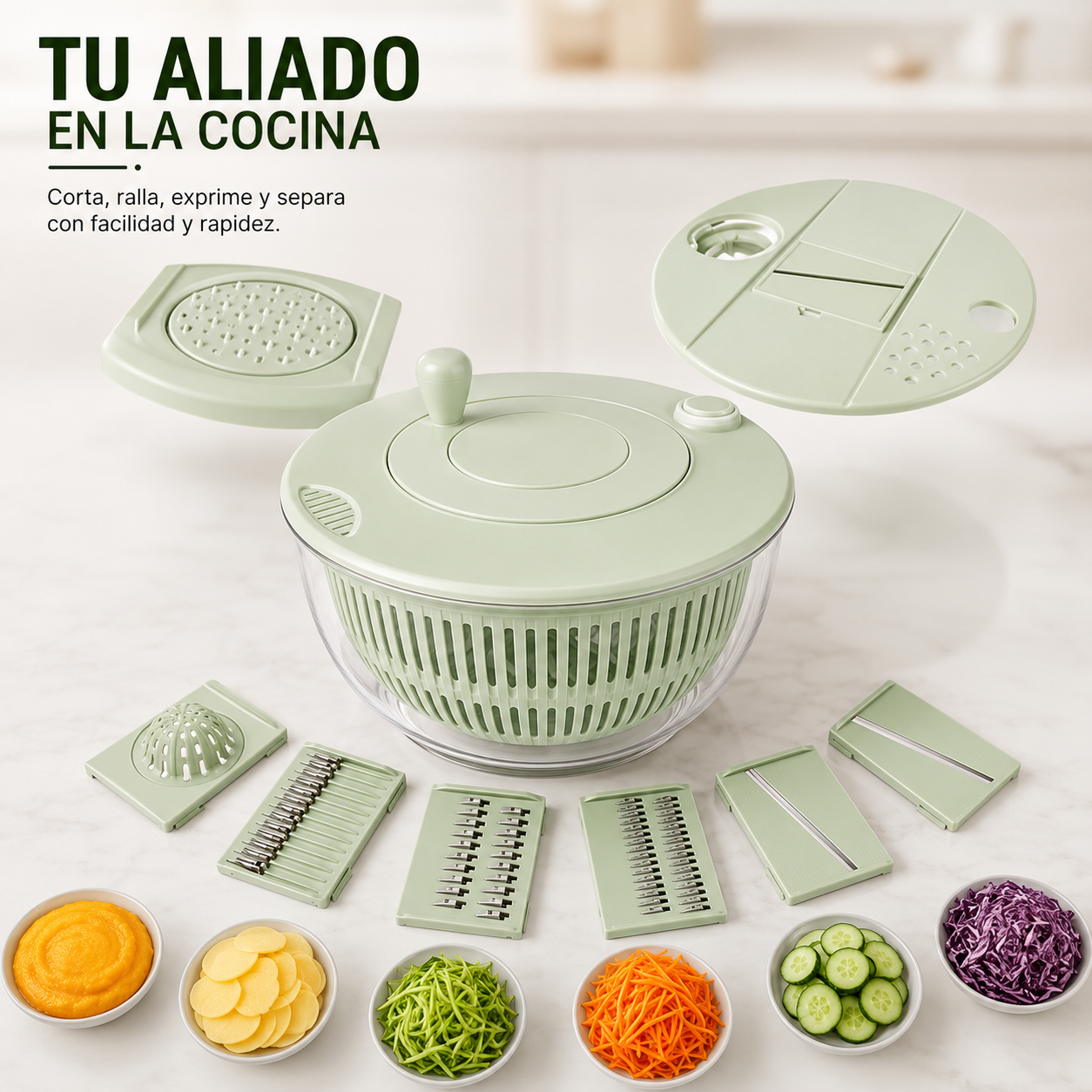 FreshPrep™ | Escurridor y Cortador Multifuncional para Frutas y Verduras
