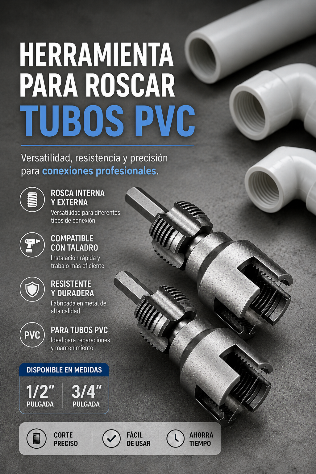 RoscaPro PVC™ — Herramienta para Conexiones Firmes y Desmontables