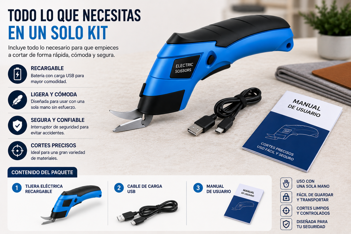 Tijera Eléctrica Recargable para Cortes Precisos