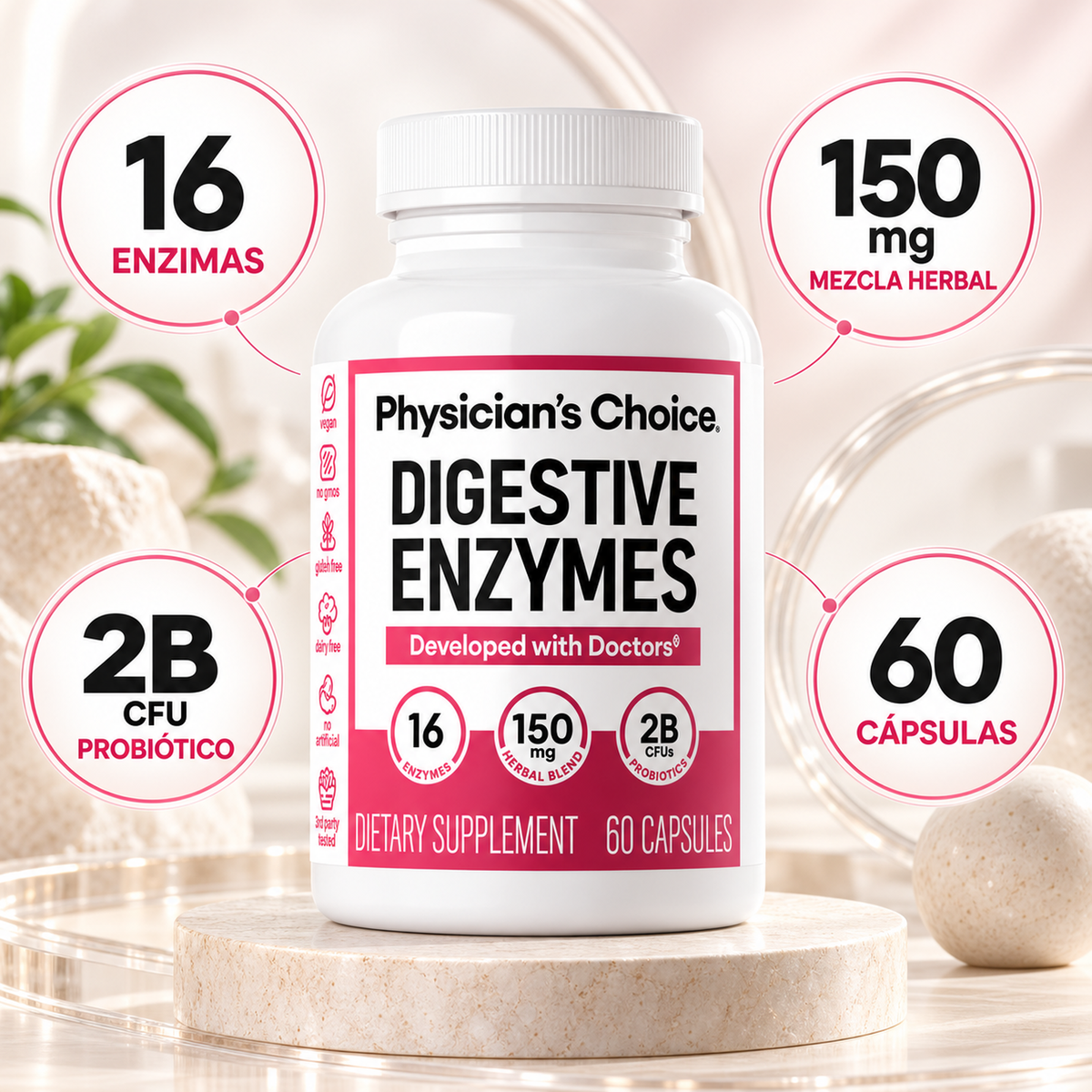 Digestive Enzymes: 16 enzimas, 150 mg, 2B CFU y 60 cápsulas
