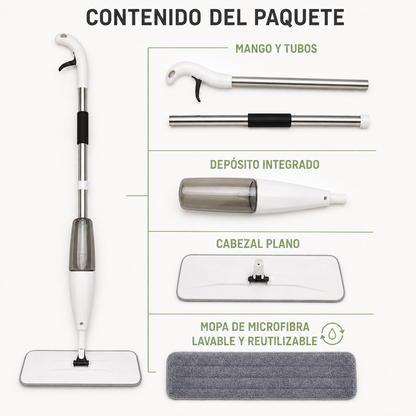 Contenido del paquete con mopa de microfibra lavable y reutilizable