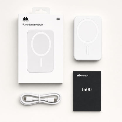 Contenido de la caja MOVISUN i500: powerbank, cable USB-C y manual
